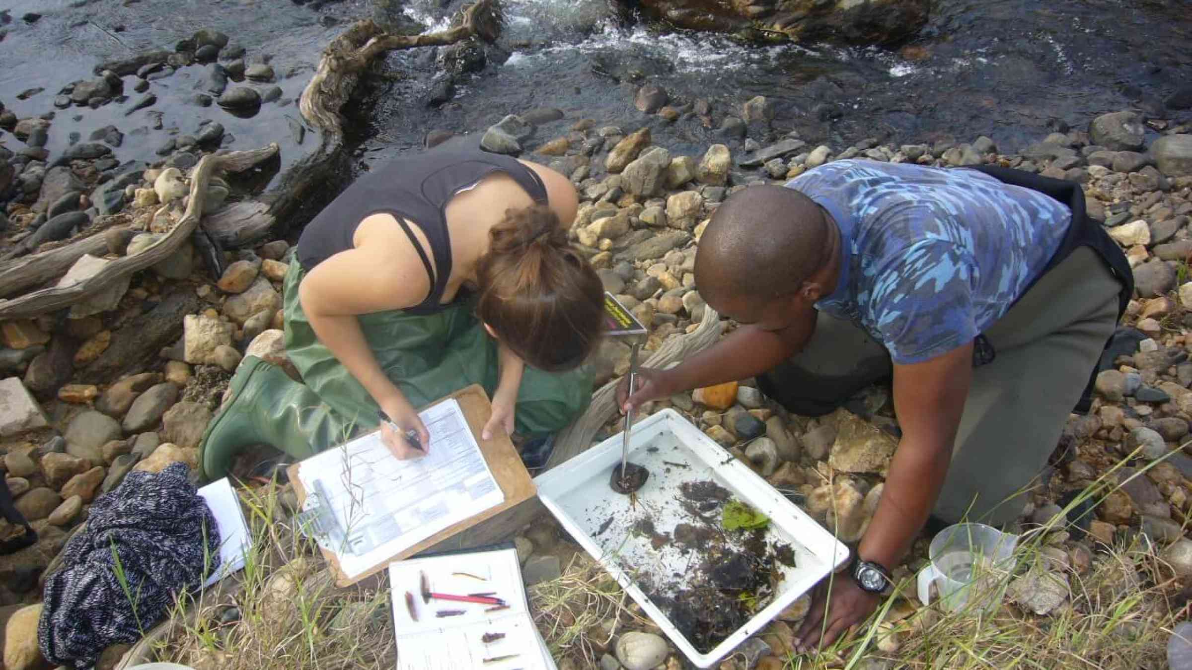 People at a river bank